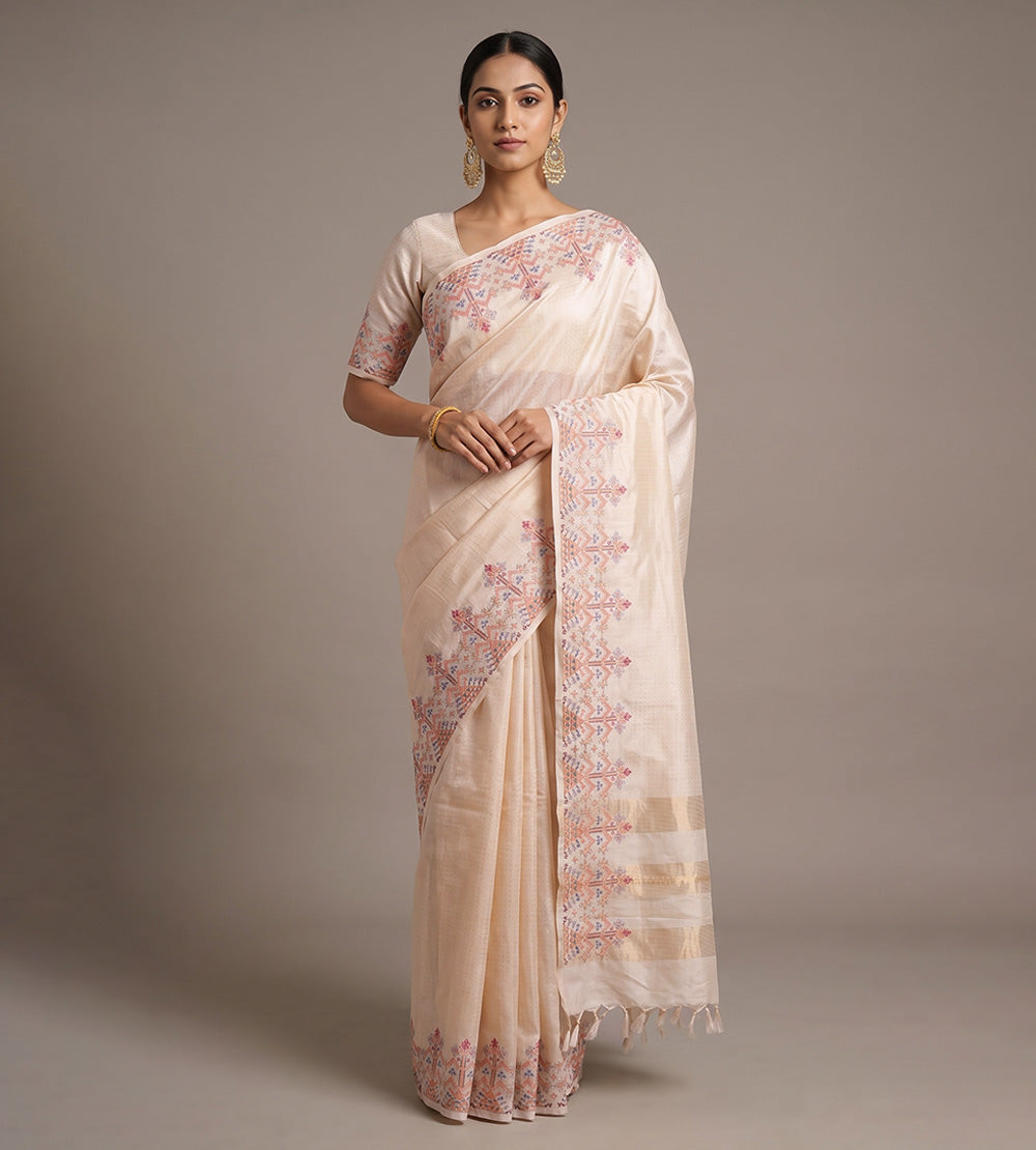 Light Beige Tussar Saree