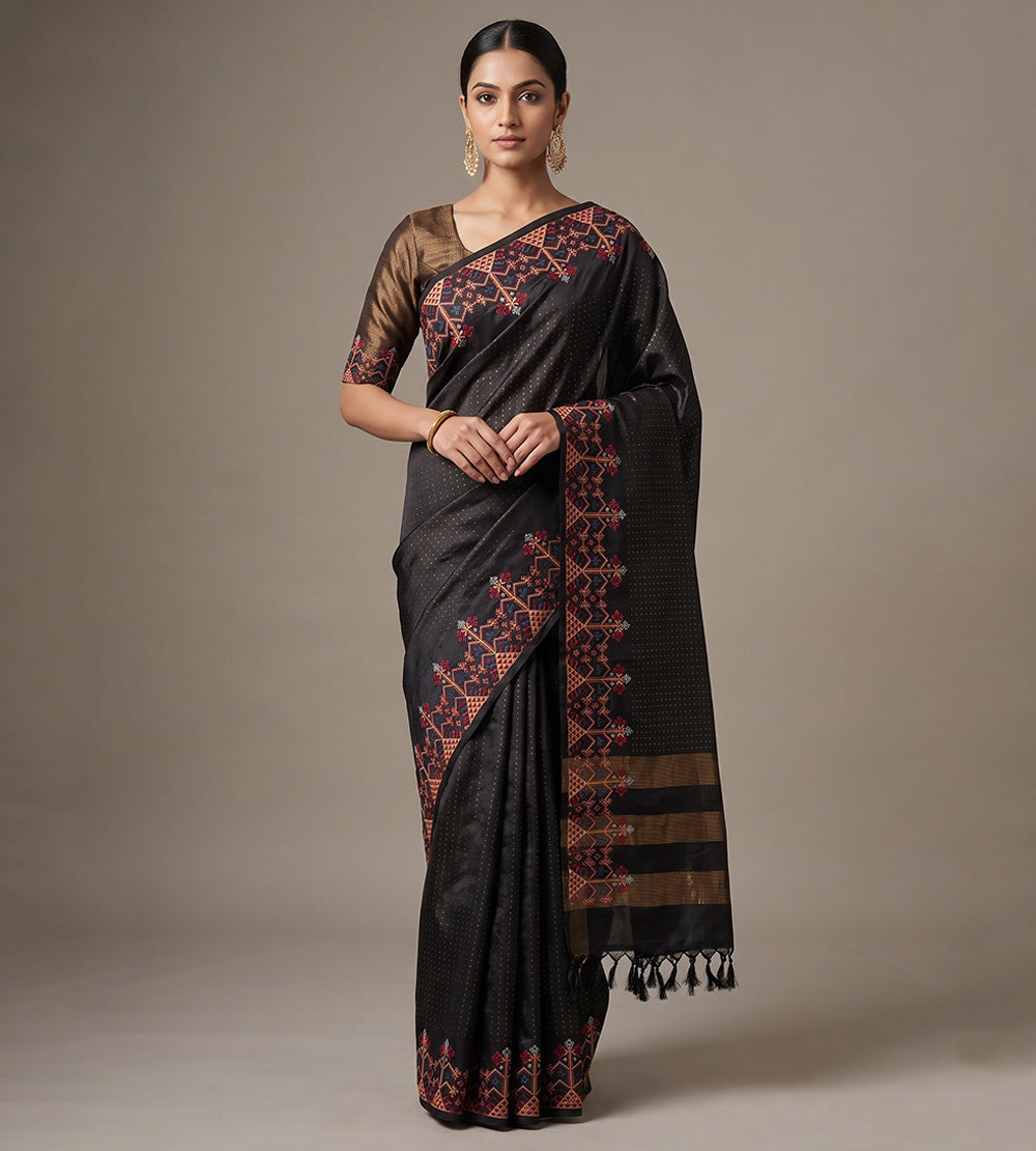 Black Tussar Saree