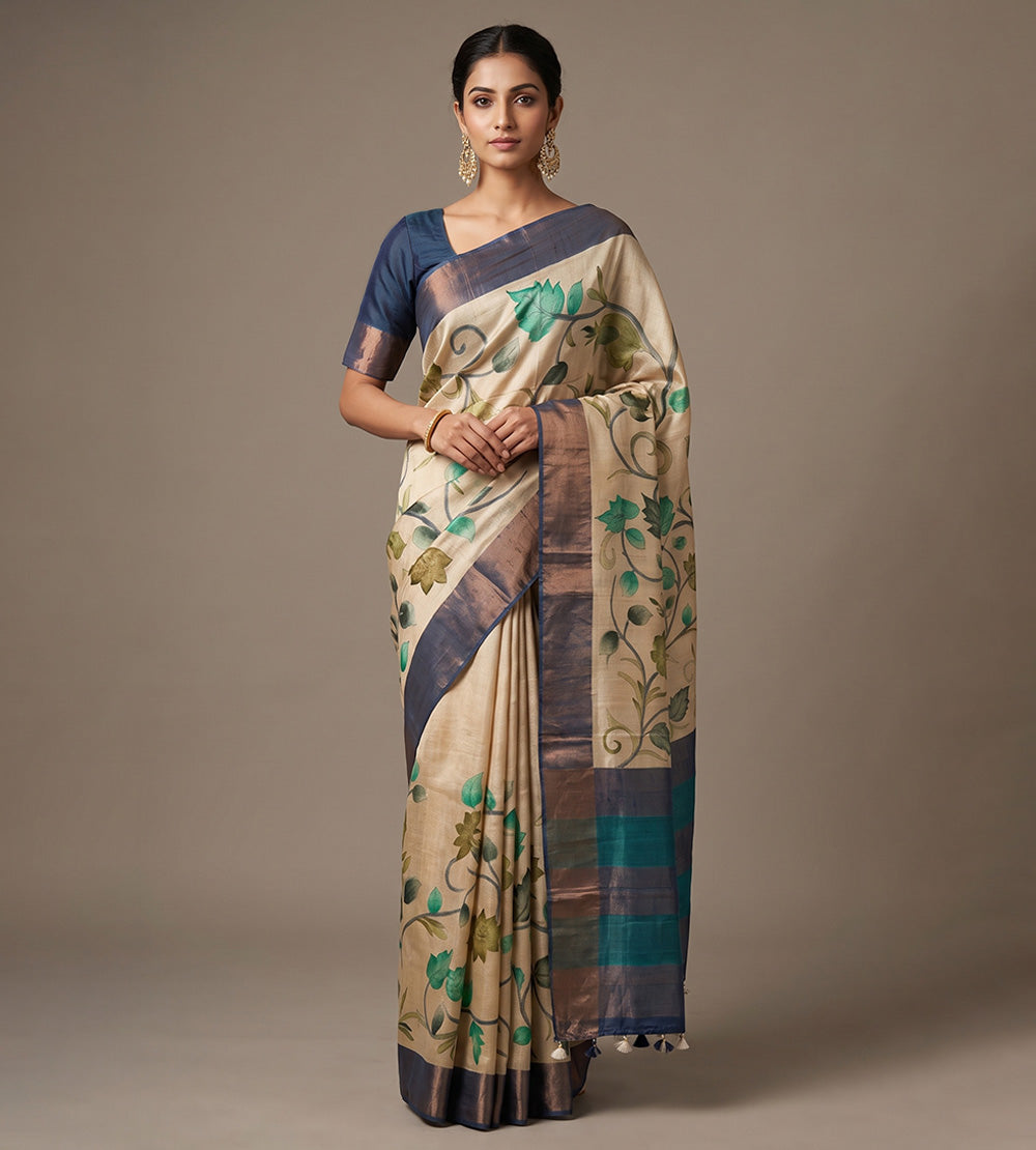 Off-White Tussar Saree
