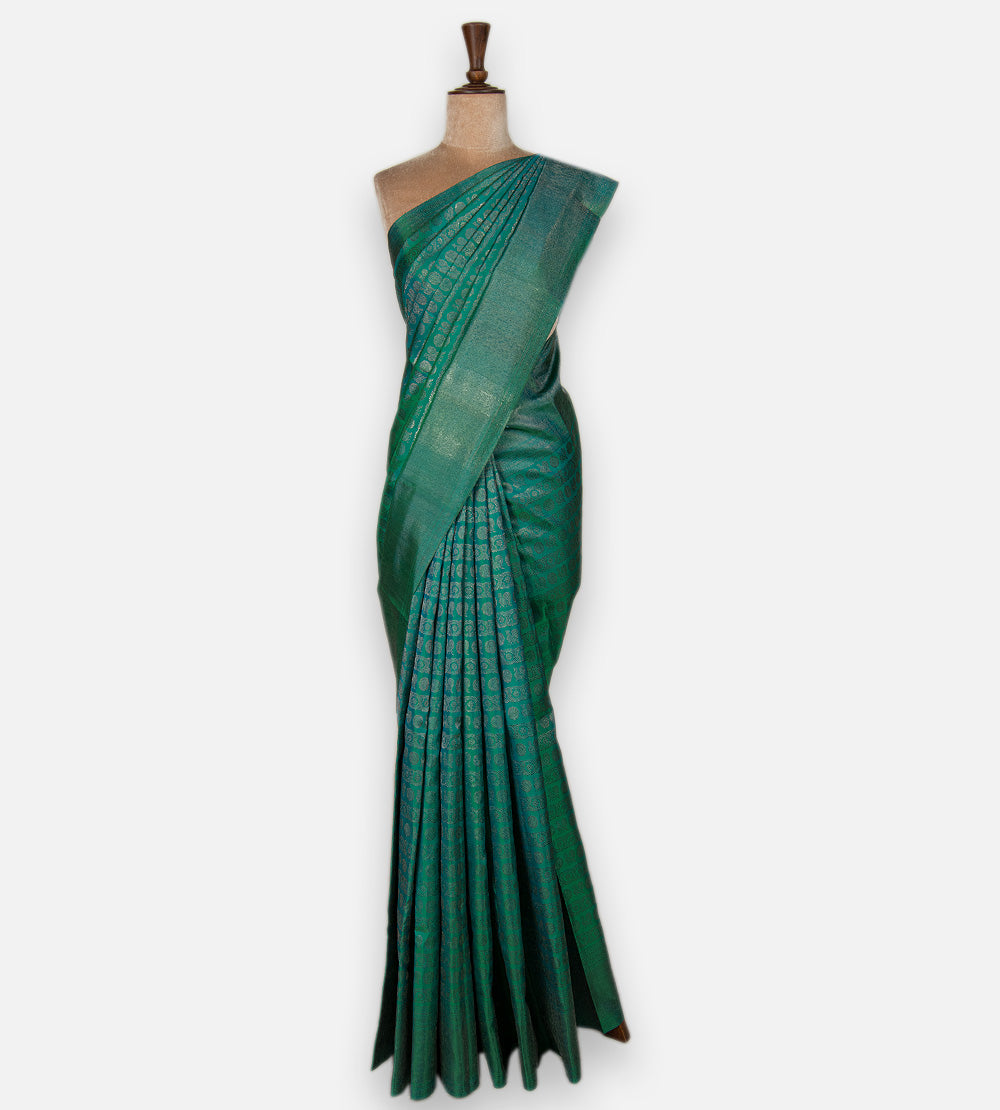 Peacock Blue Kanchipuram Silk Saree