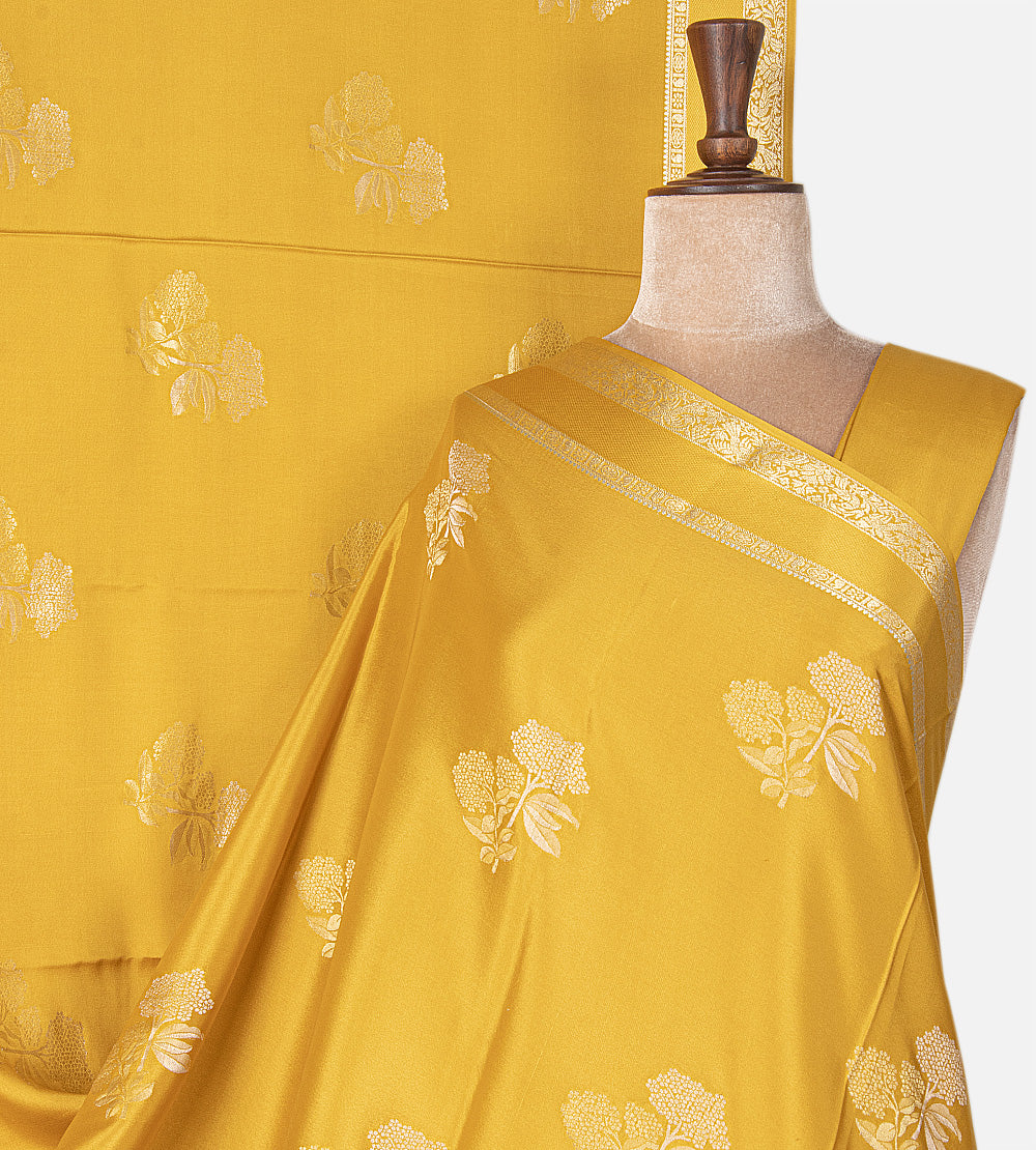 Yellow Mysore Crepe Saree