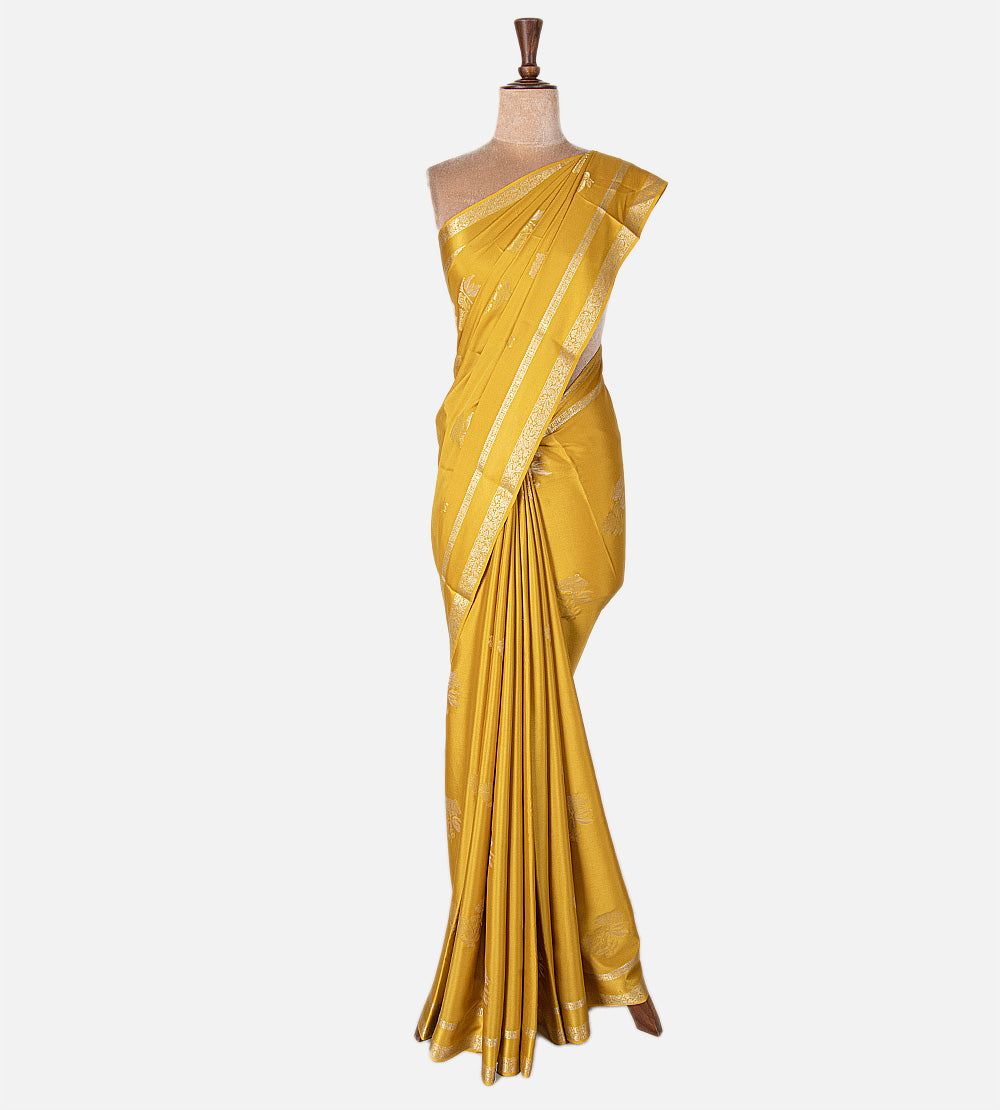 Yellow Mysore Crepe Saree