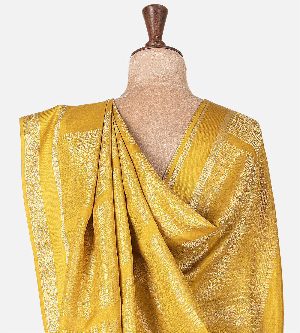 Yellow Mysore Crepe Saree