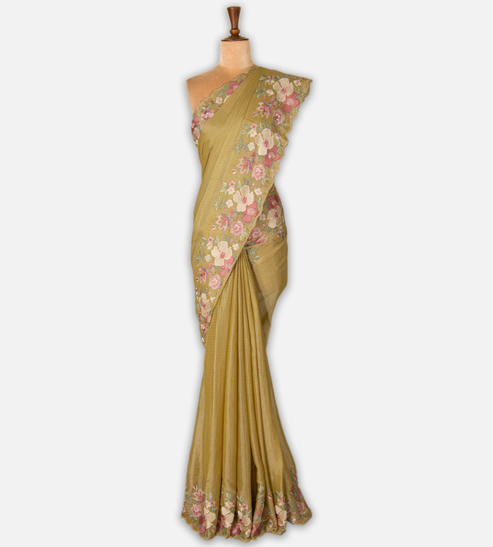 Golden Beige Georgette Saree
