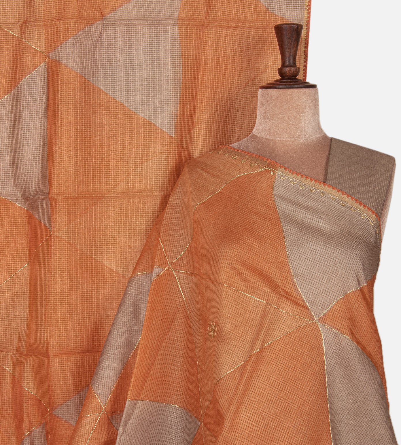 Peach and Beige Tussar Kota Saree