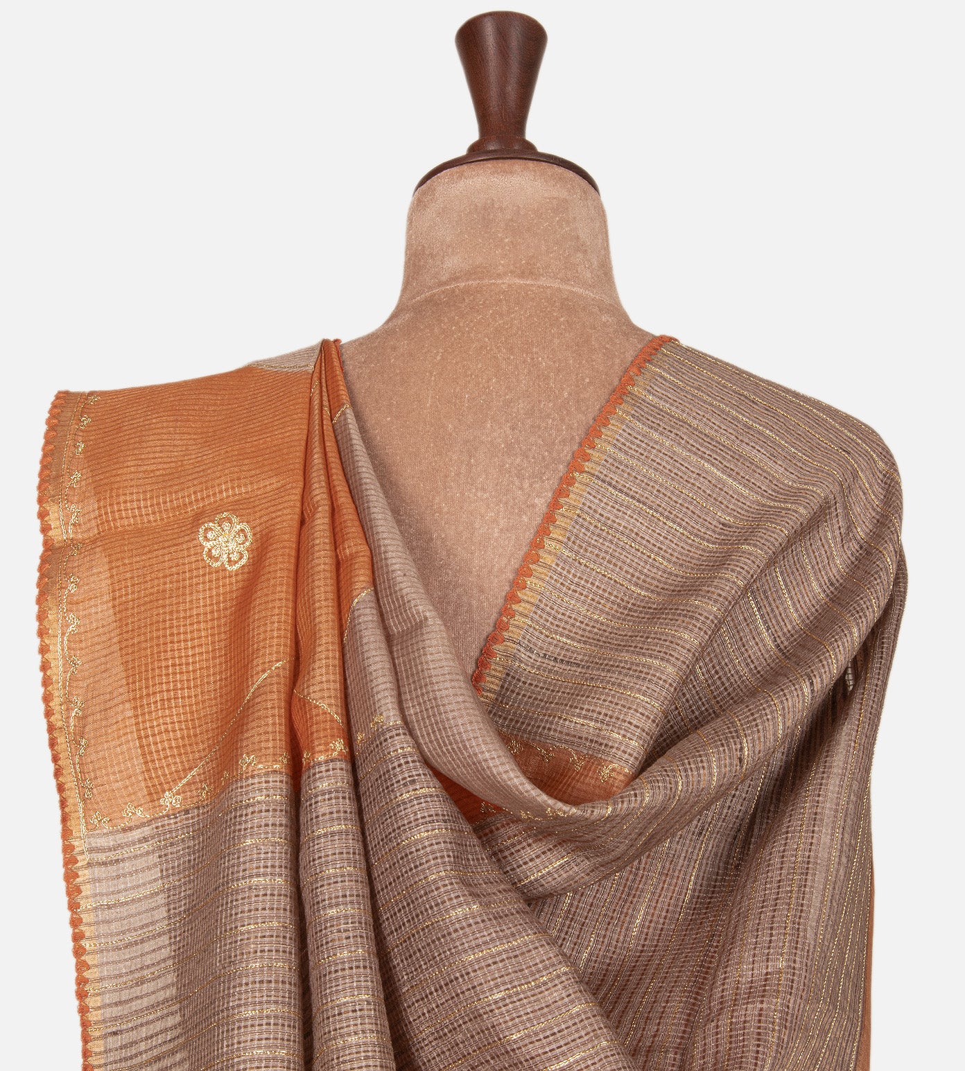 Peach and Beige Tussar Kota Saree