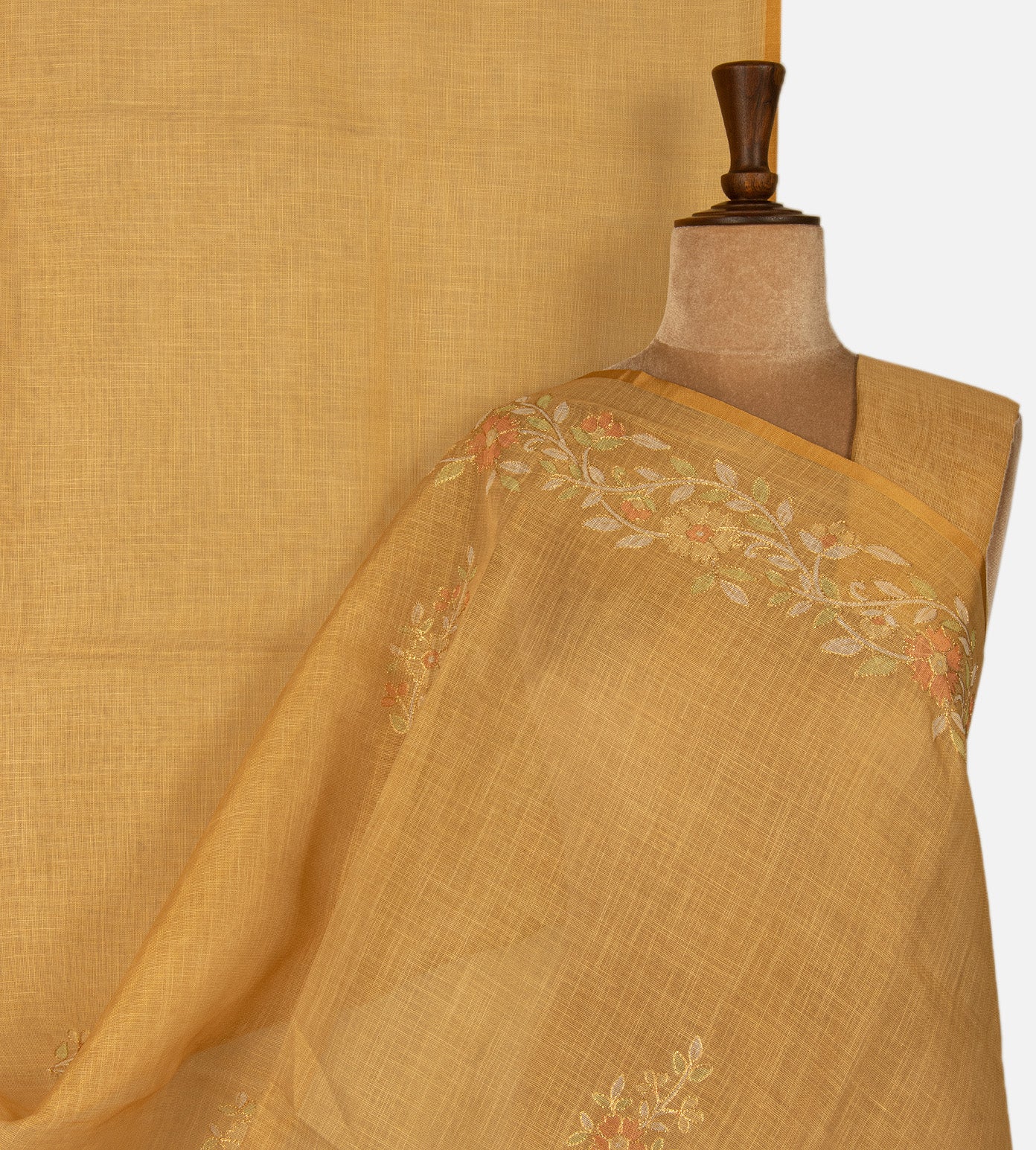 Golden Beige Linen Cotton Saree