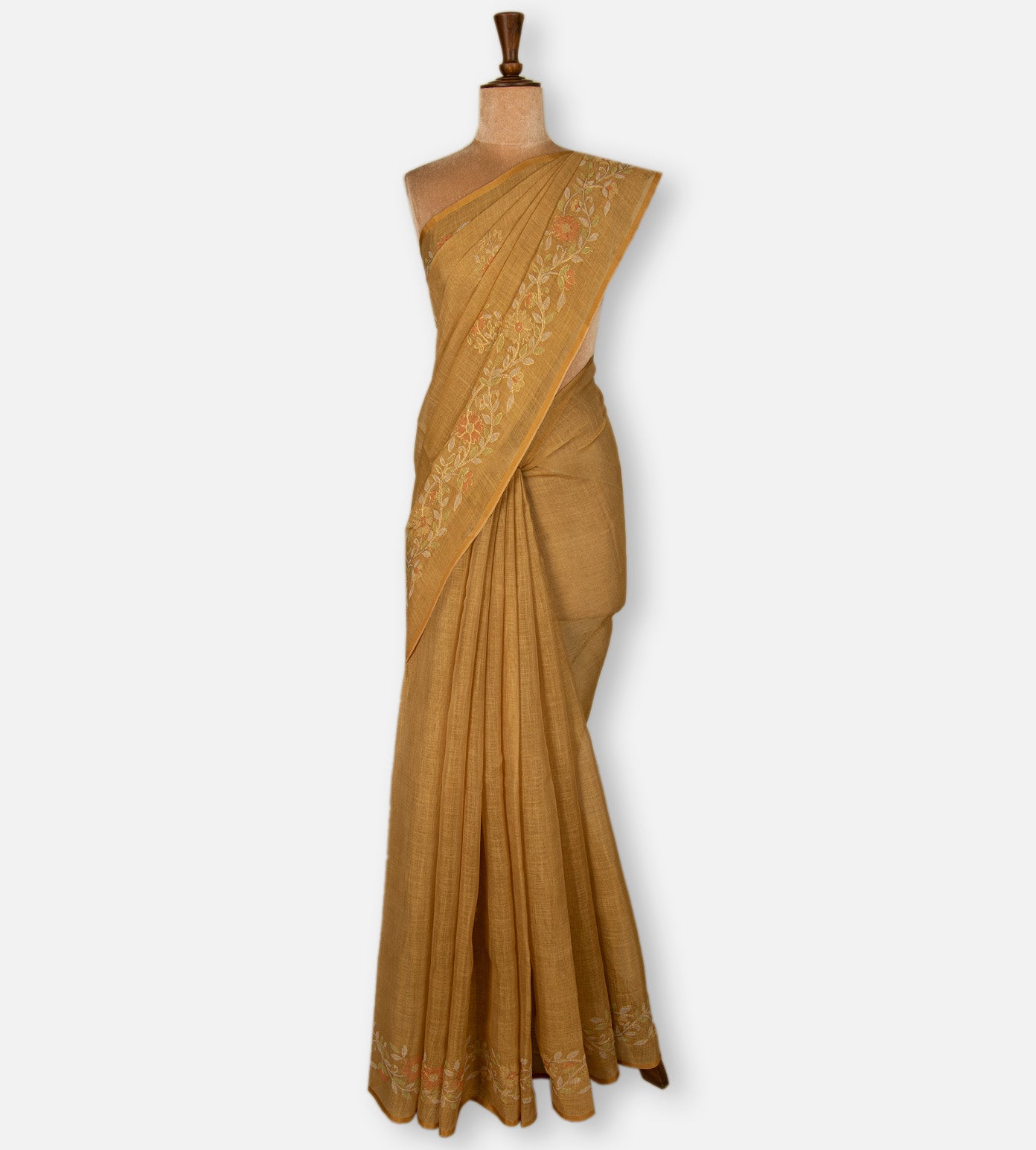 Golden Beige Linen Cotton Saree
