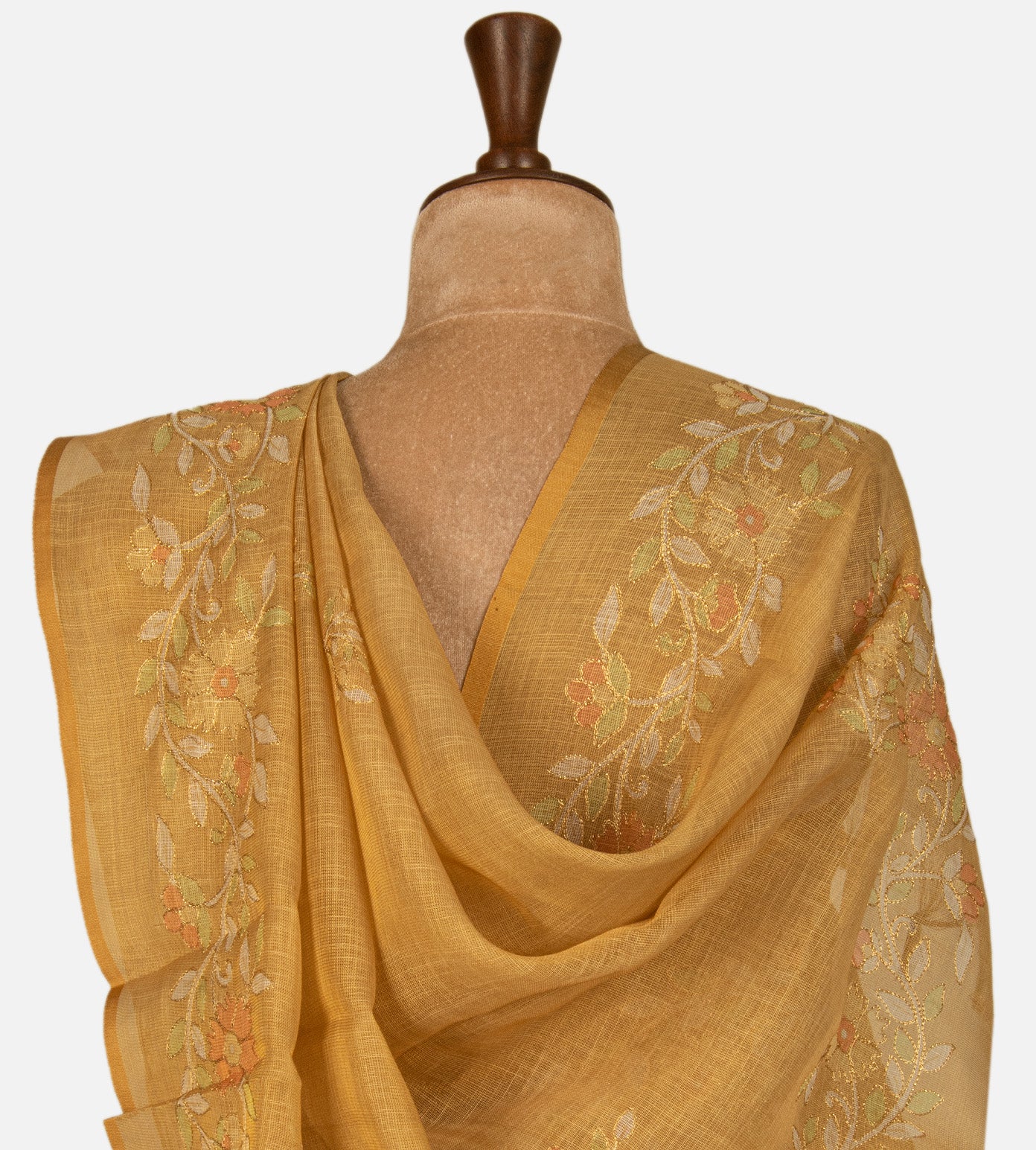 Golden Beige Linen Cotton Saree