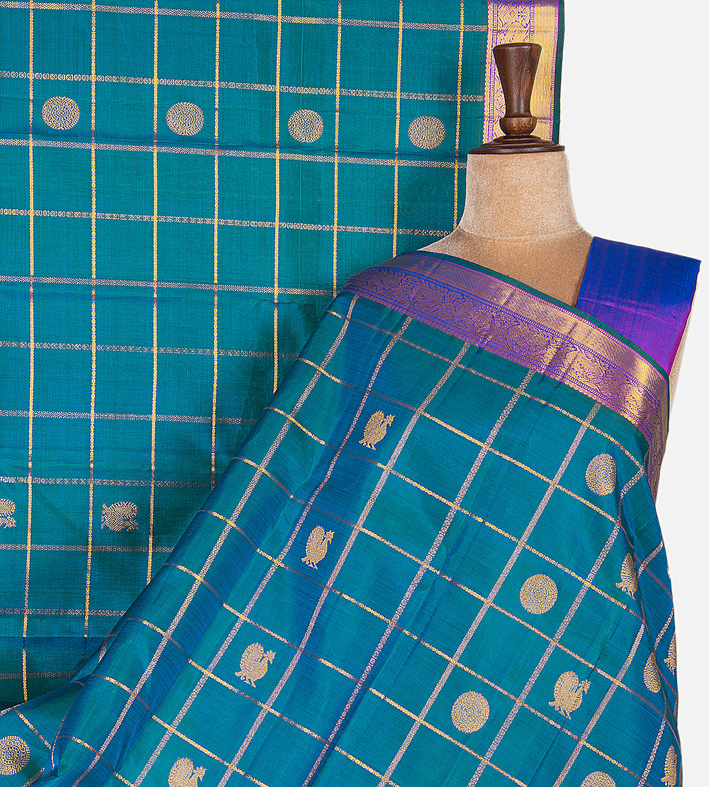 Peacock Blue Kanchipuram Silk Saree