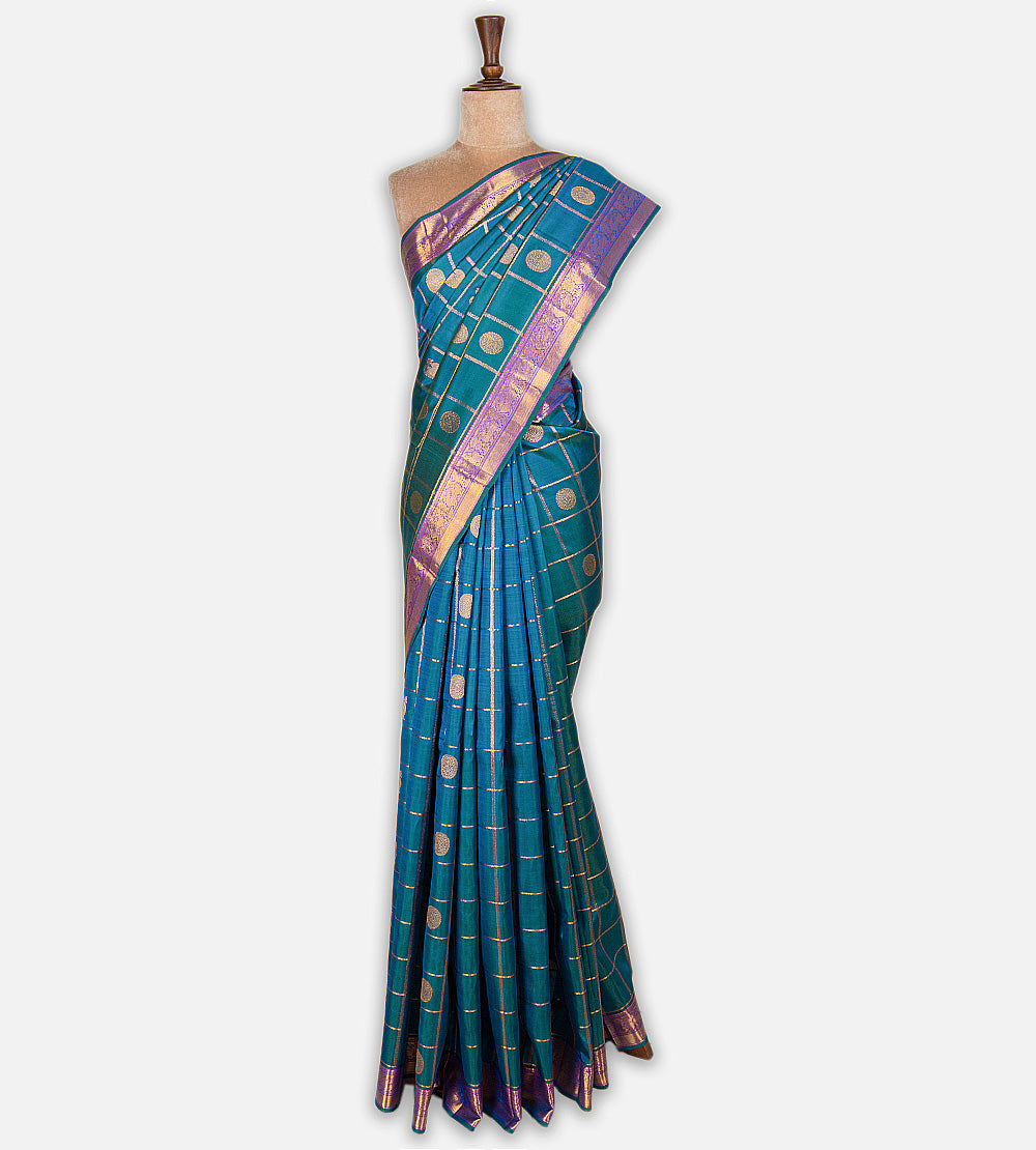 Peacock Blue Kanchipuram Silk Saree