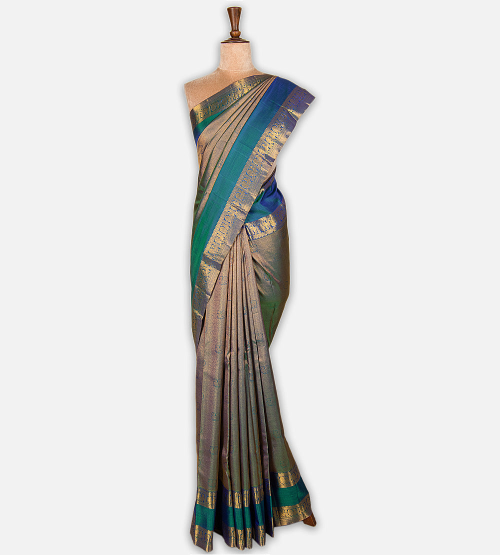 Peacock Blue Kanchipuram Silk Saree