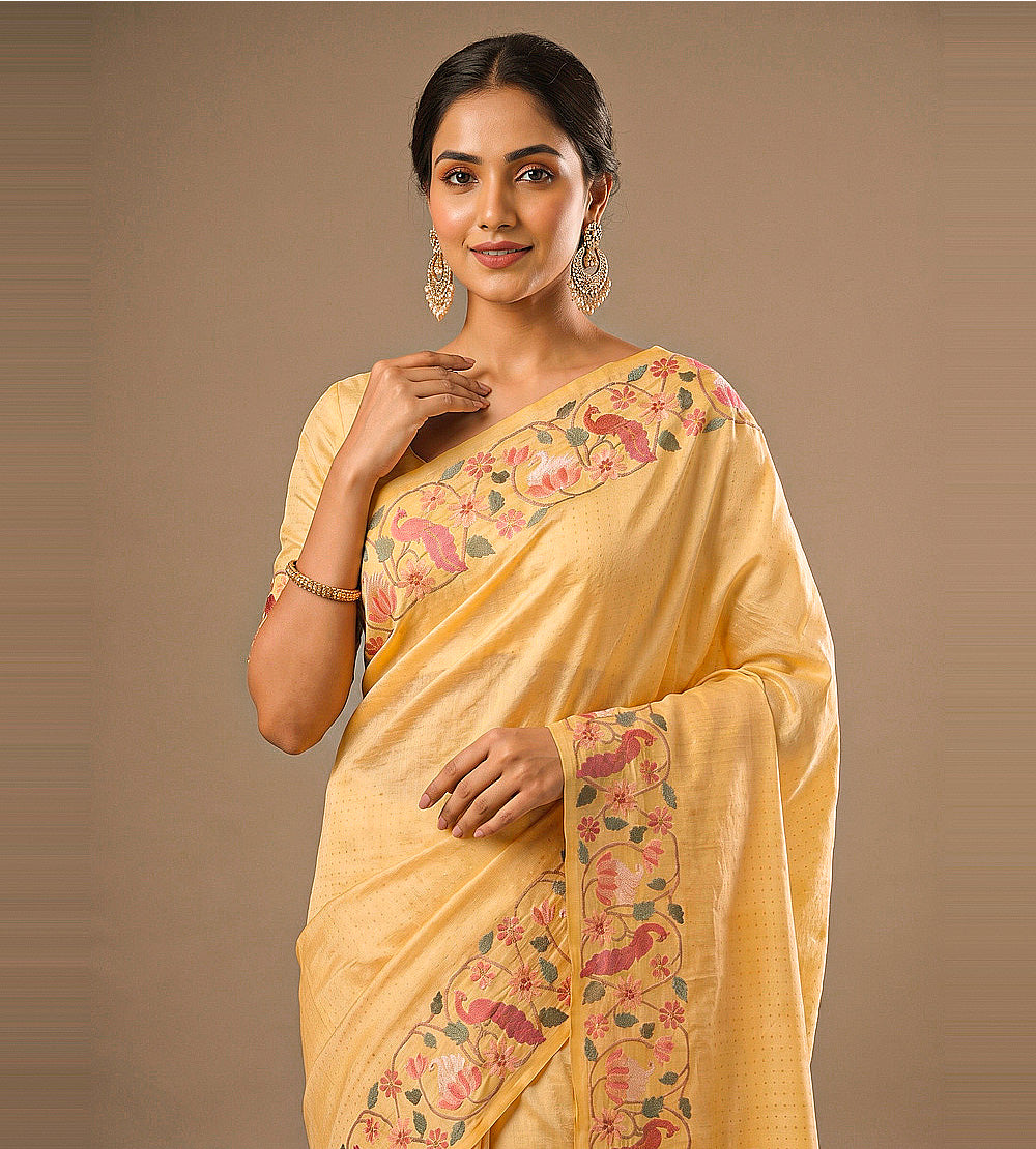Warm Golden Yellow Tussar Saree