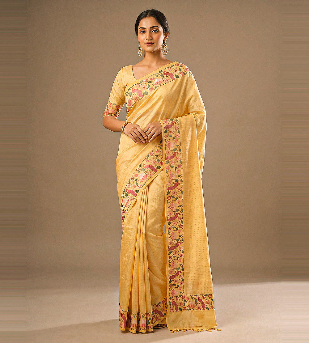 Warm Golden Yellow Tussar Saree