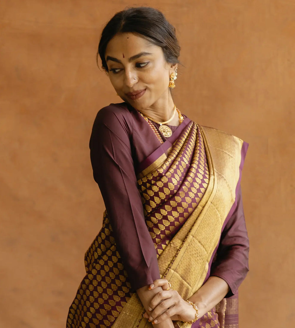 Deep Maroon Kanchipuram Silk Saree
