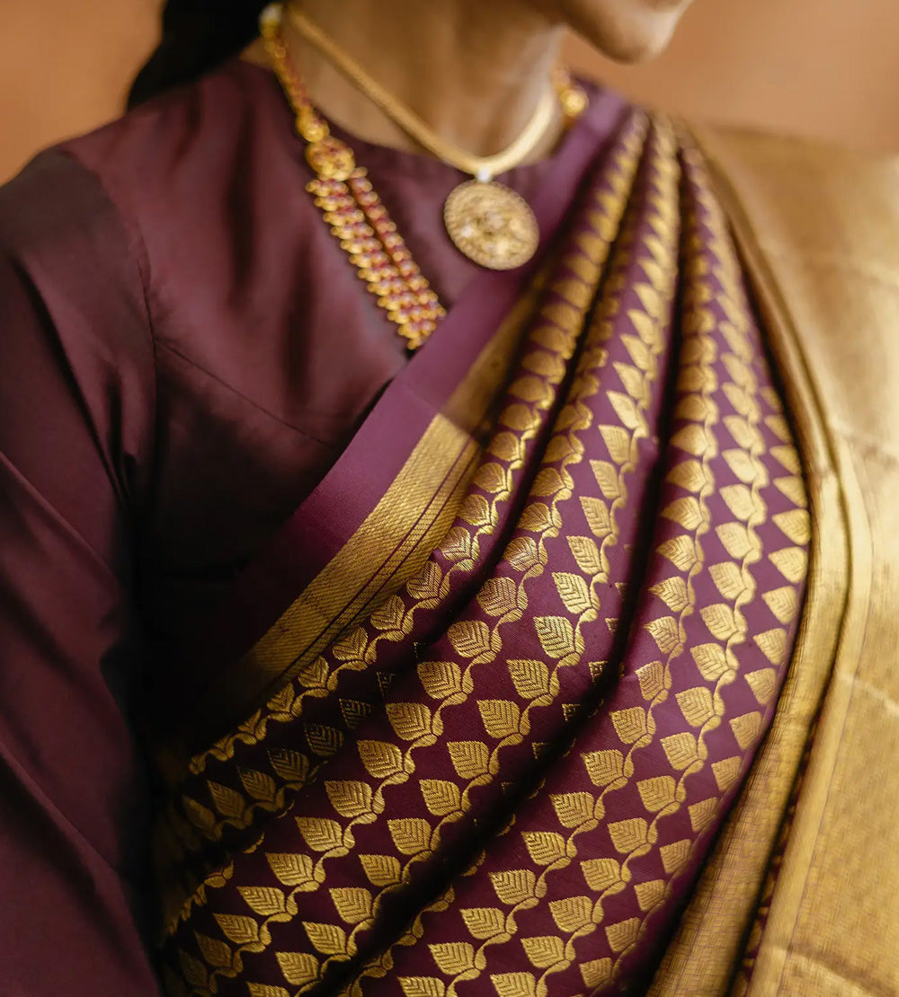 Deep Maroon Kanchipuram Silk Saree