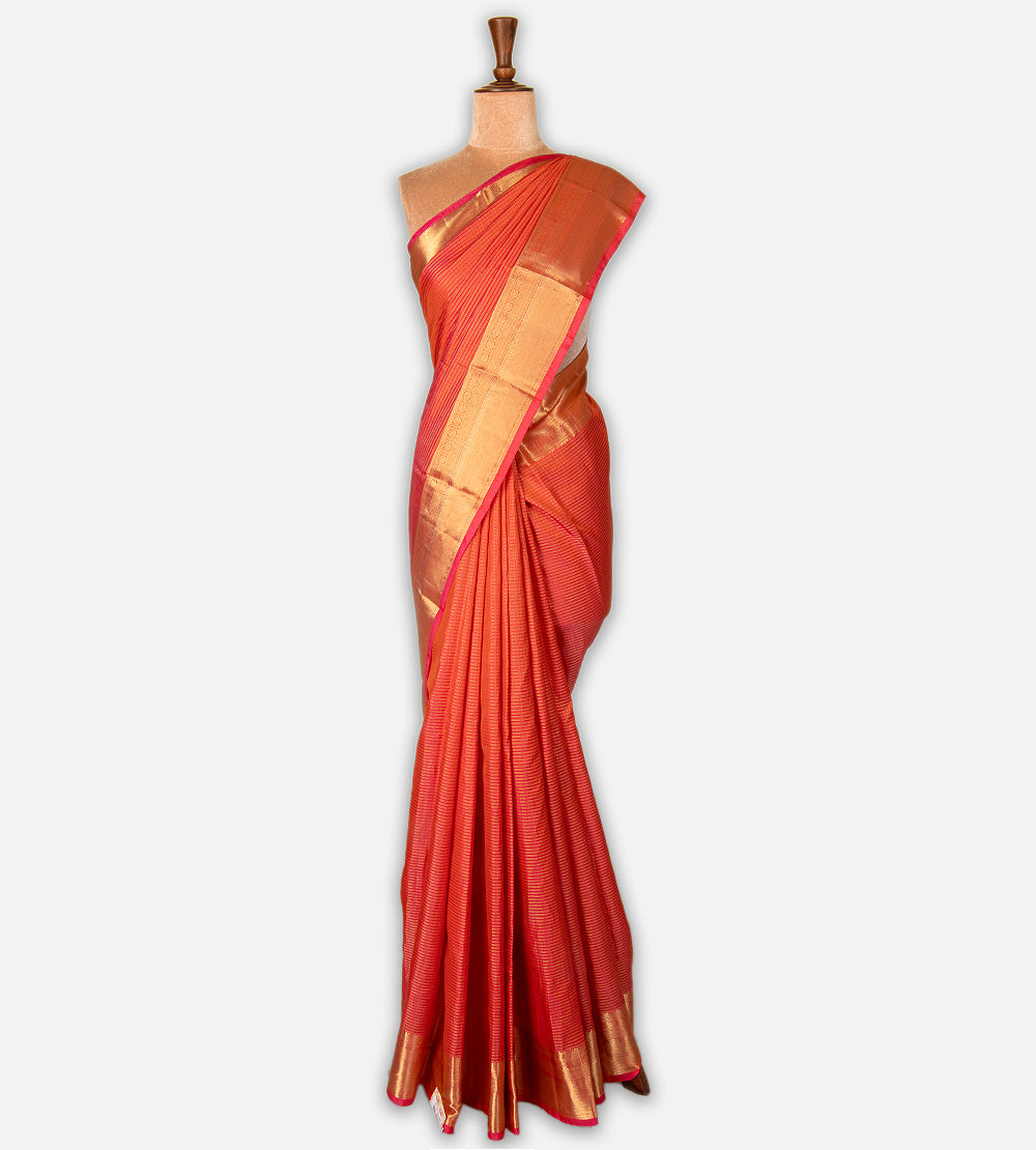 Coral-Orange Soft Silk Saree