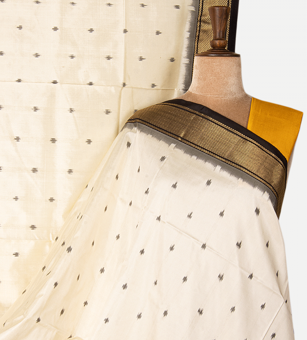 Off-White Ikkat Silk Saree