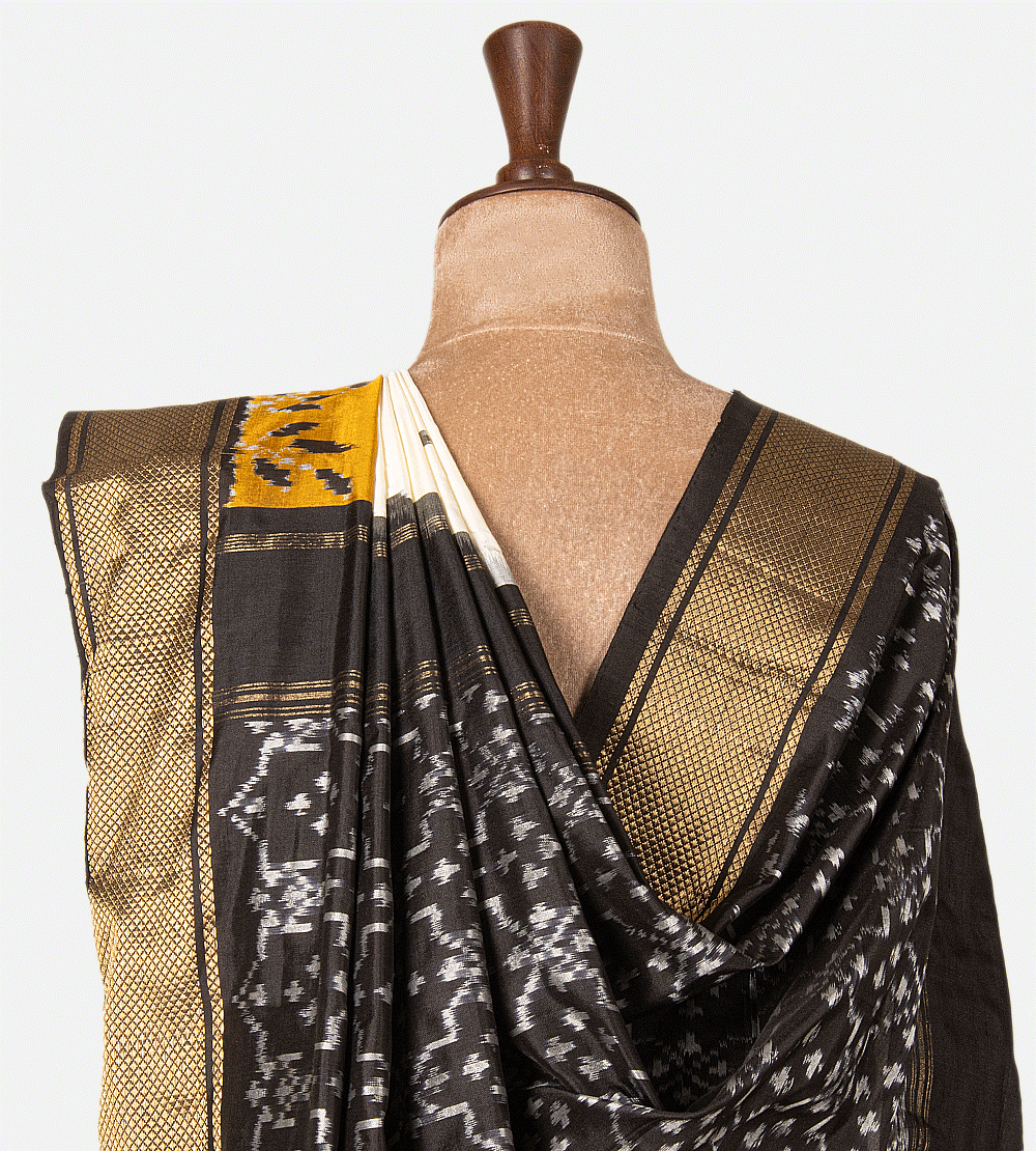Off-White Ikkat Silk Saree