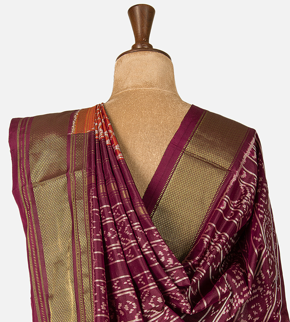 Rust Red Ikkat Silk Saree