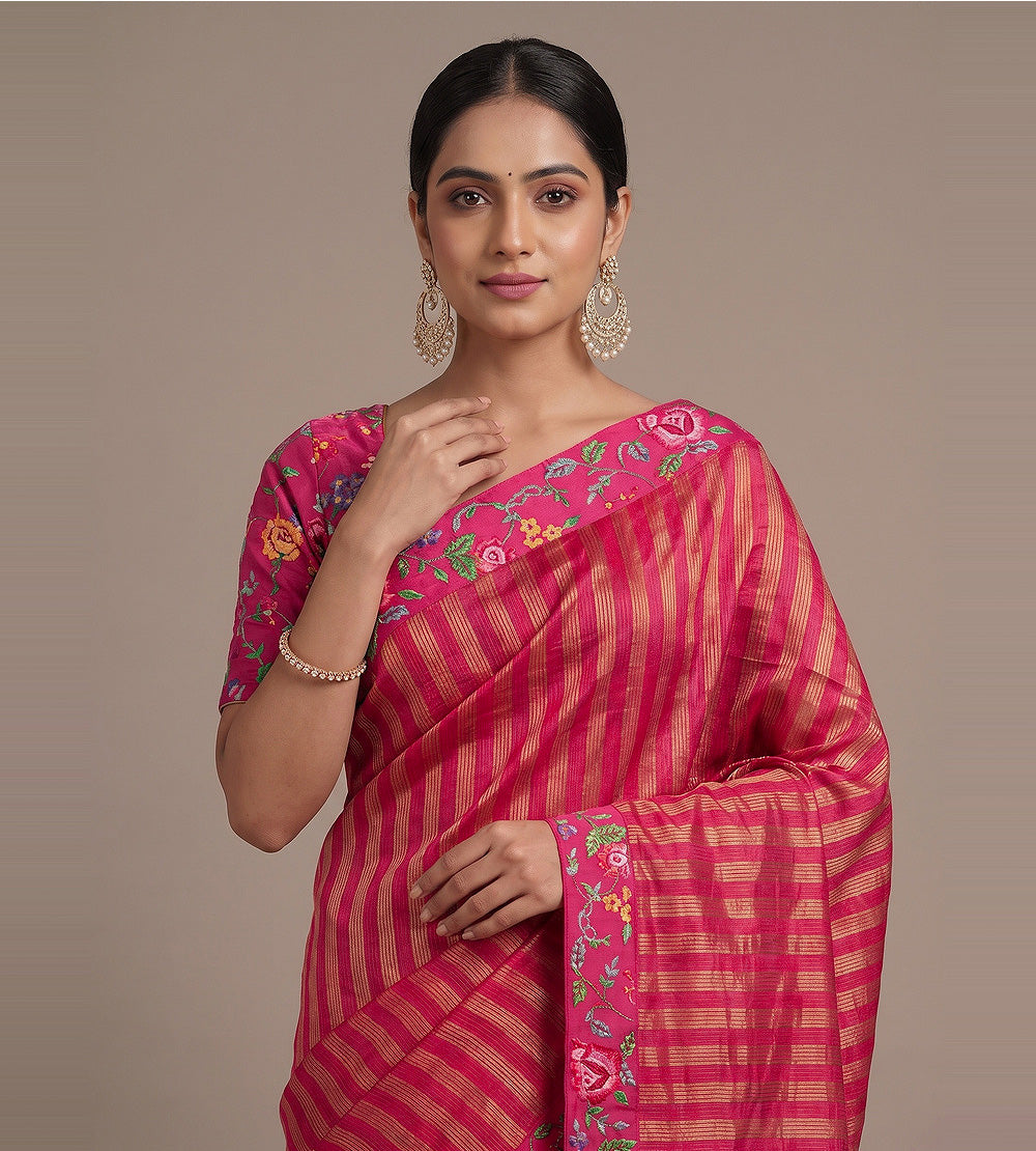 Pink Tussar Saree