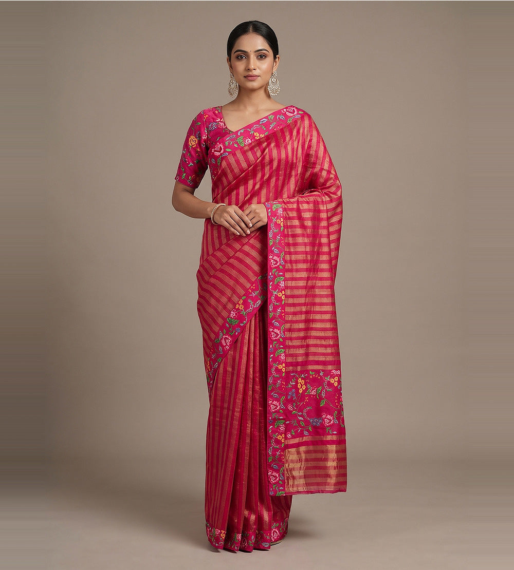 Pink Tussar Saree