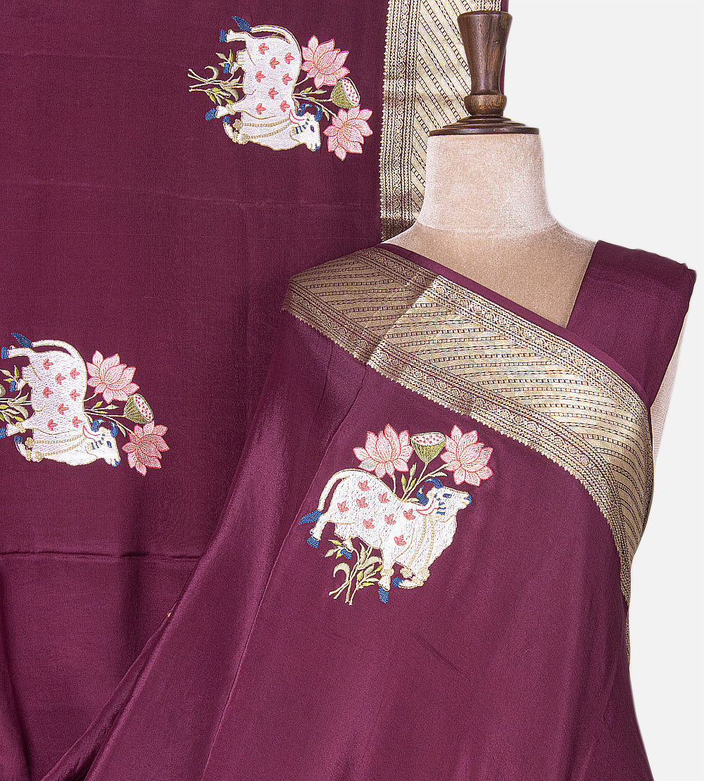 Deep Pink Mysore Crepe Saree