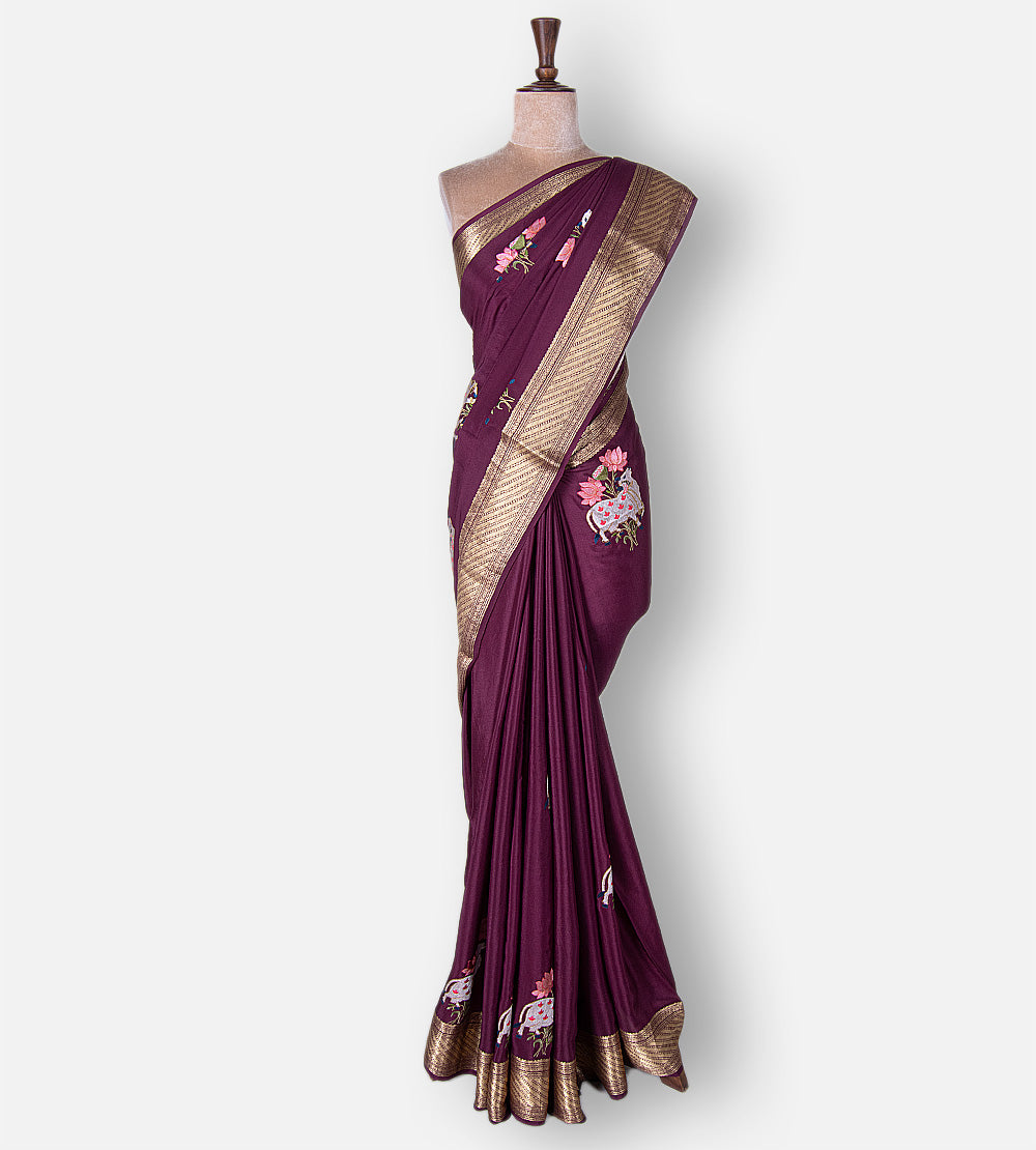Deep Pink Mysore Crepe Saree