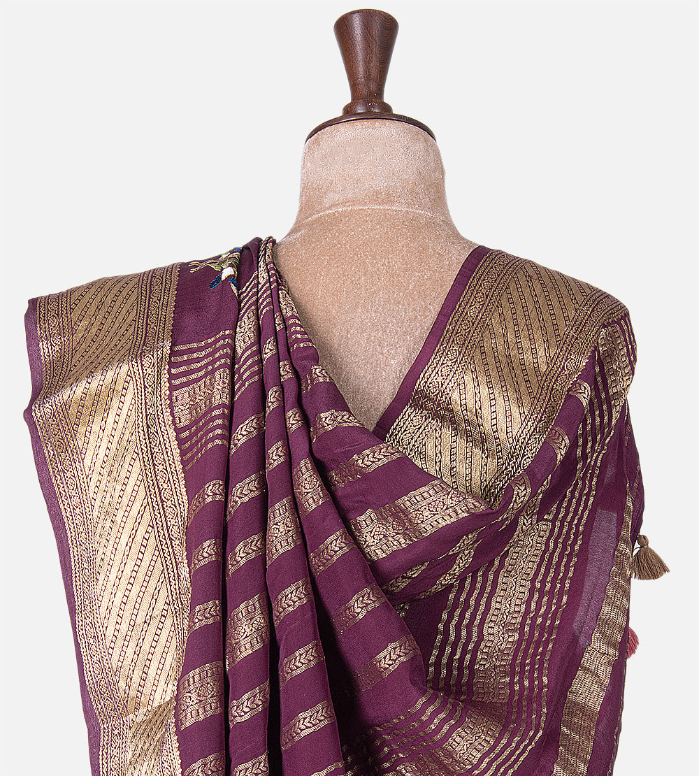 Deep Pink Mysore Crepe Saree