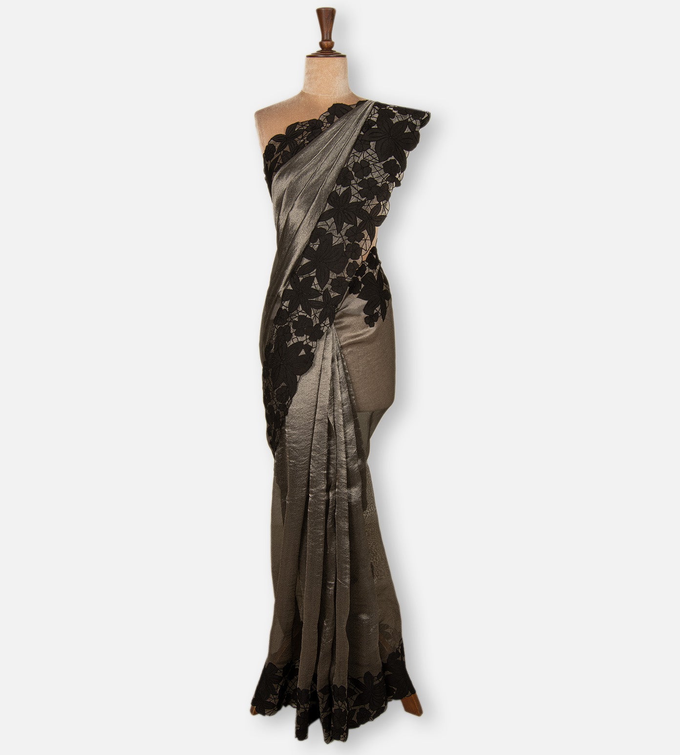 Dark Grey Tissue Organza Saree