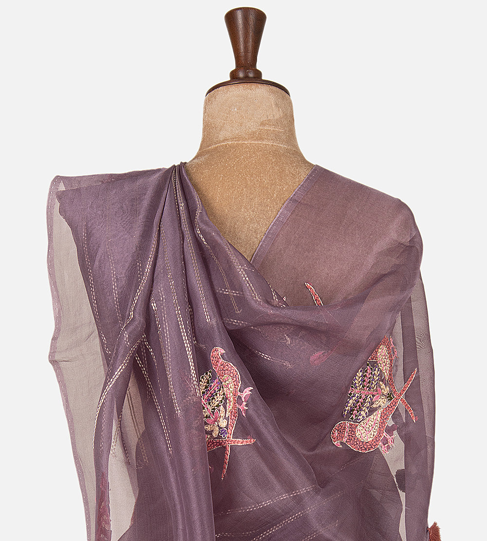 Dusty Mauve Organza Saree