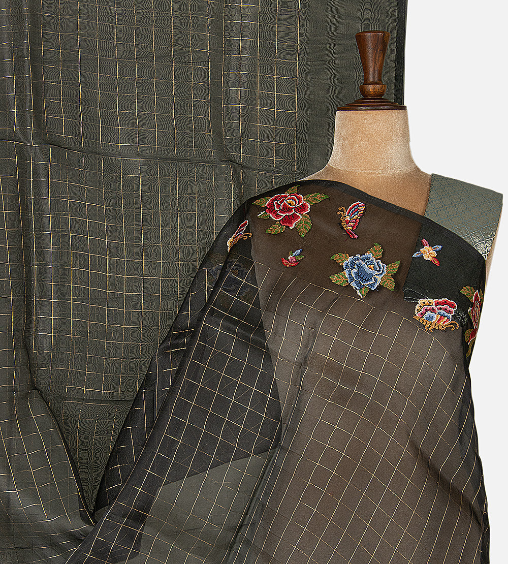 Deep Charcoal Black Organza Saree
