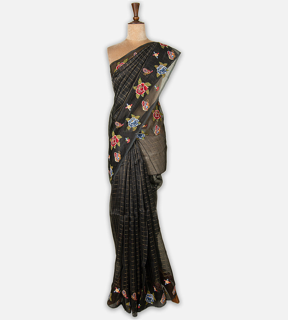 Deep Charcoal Black Organza Saree