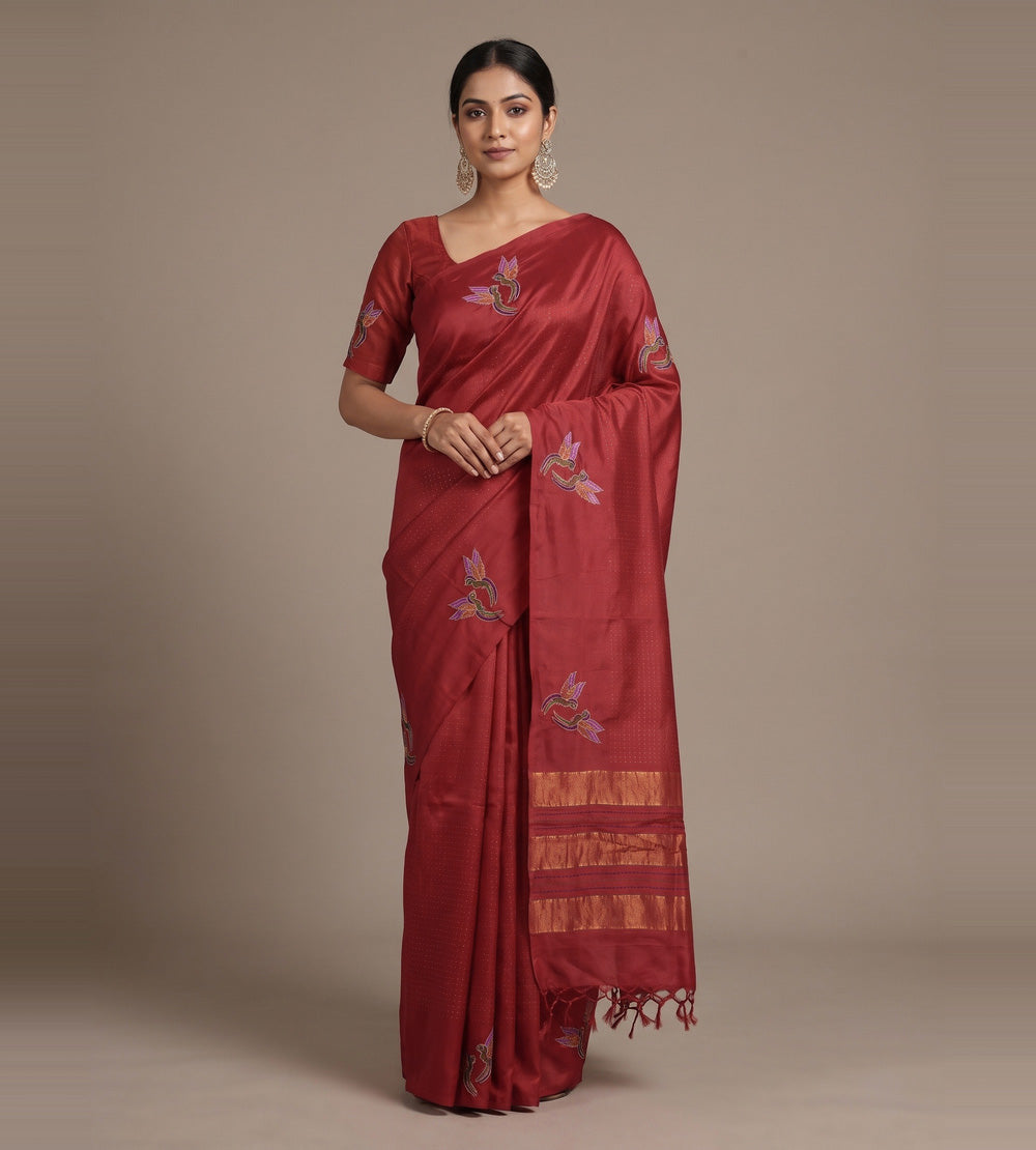 Red Tussar Saree
