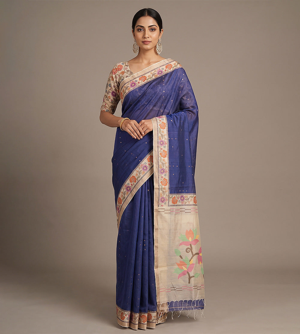 Blue Tussar Saree