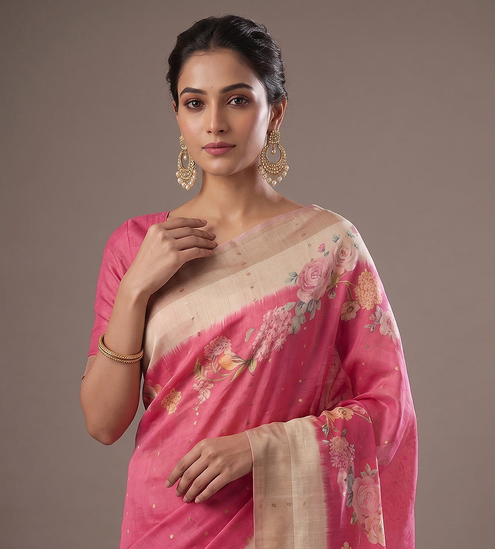 Pink Tussar Saree
