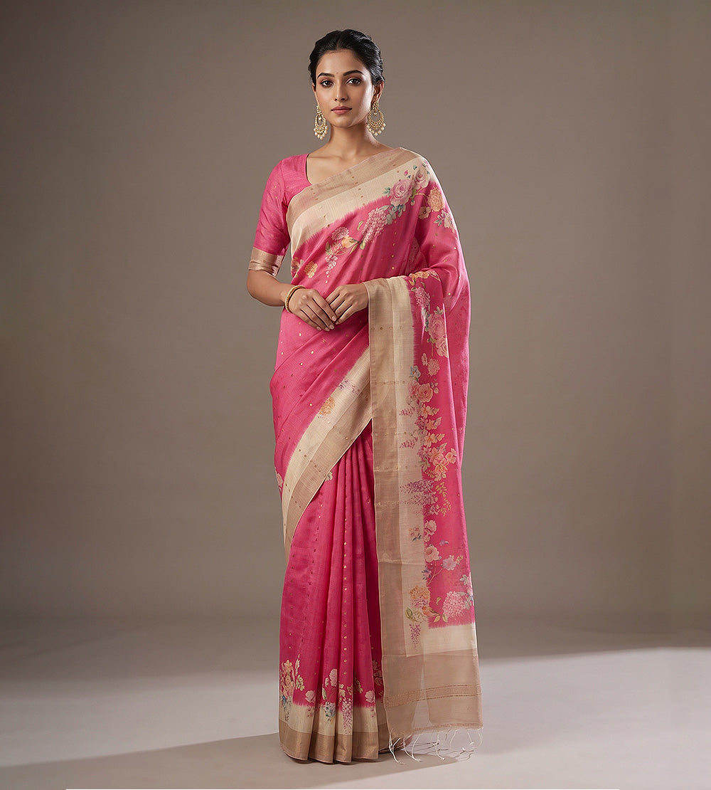 Pink Tussar Saree