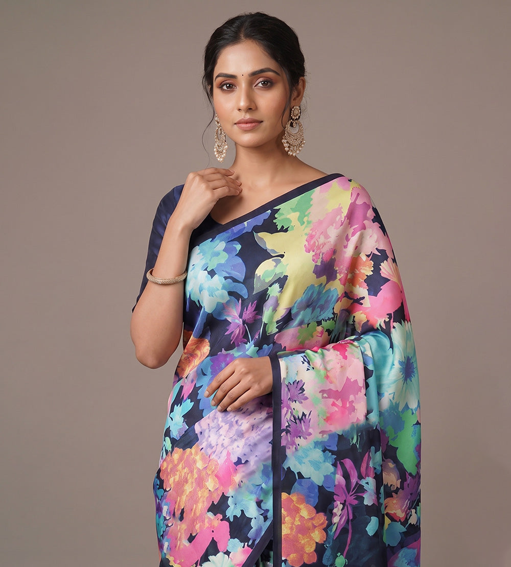 Black Satin Crepe Saree