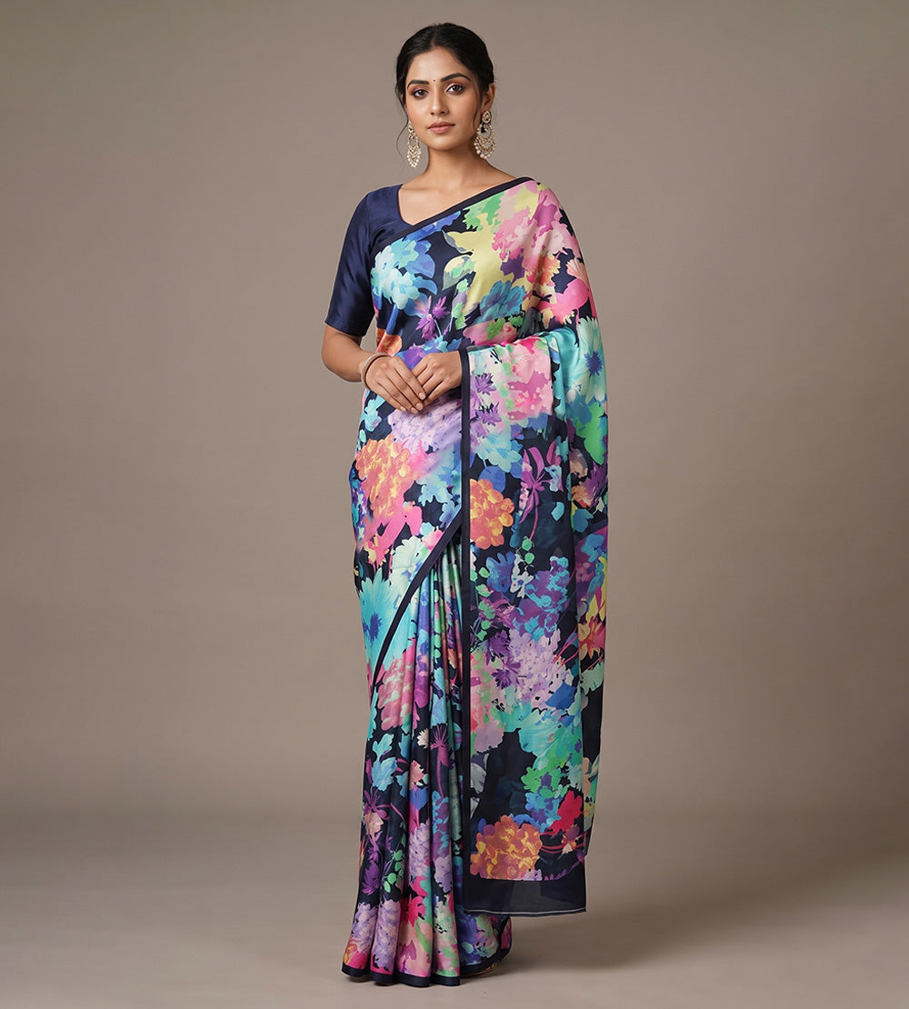 Black Satin Crepe Saree