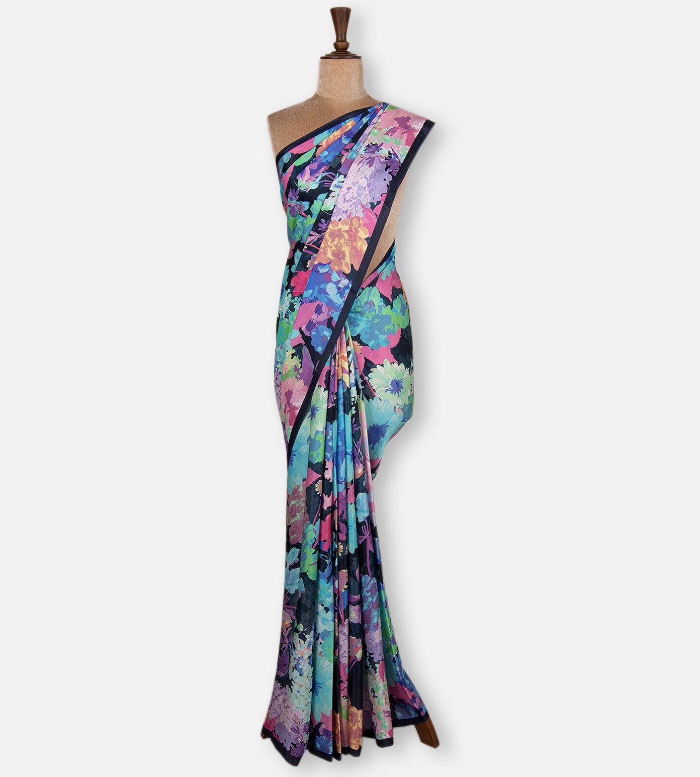 Black Satin Crepe Saree