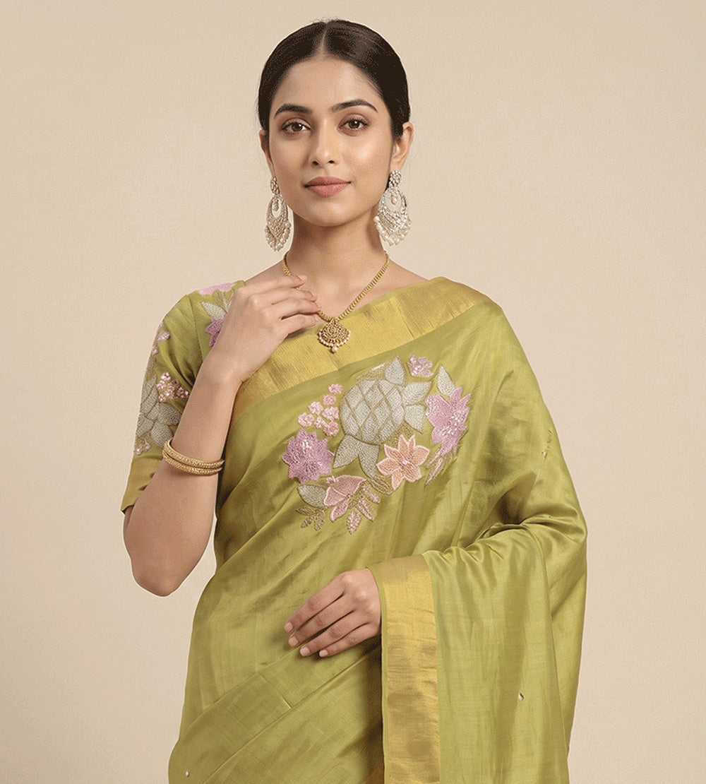 Green Tussar Saree