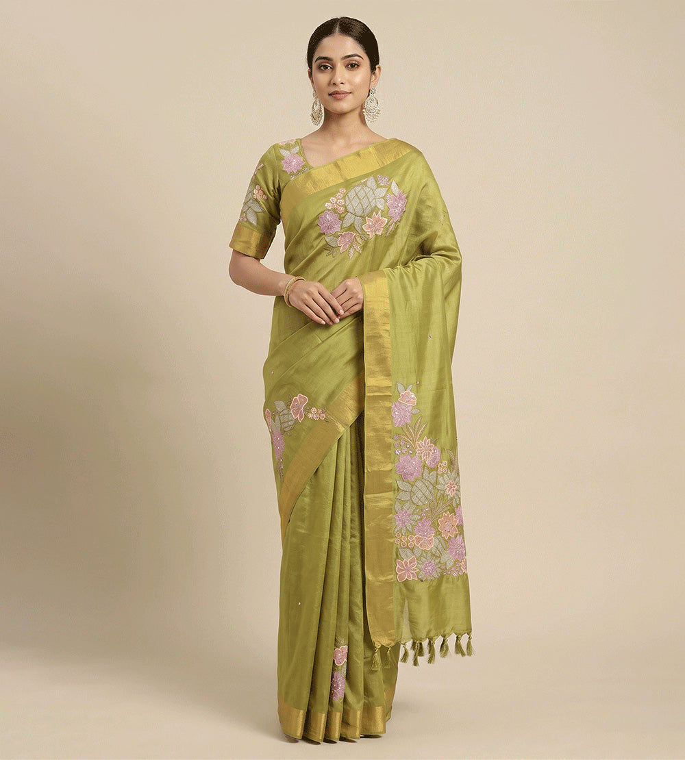 Green Tussar Saree