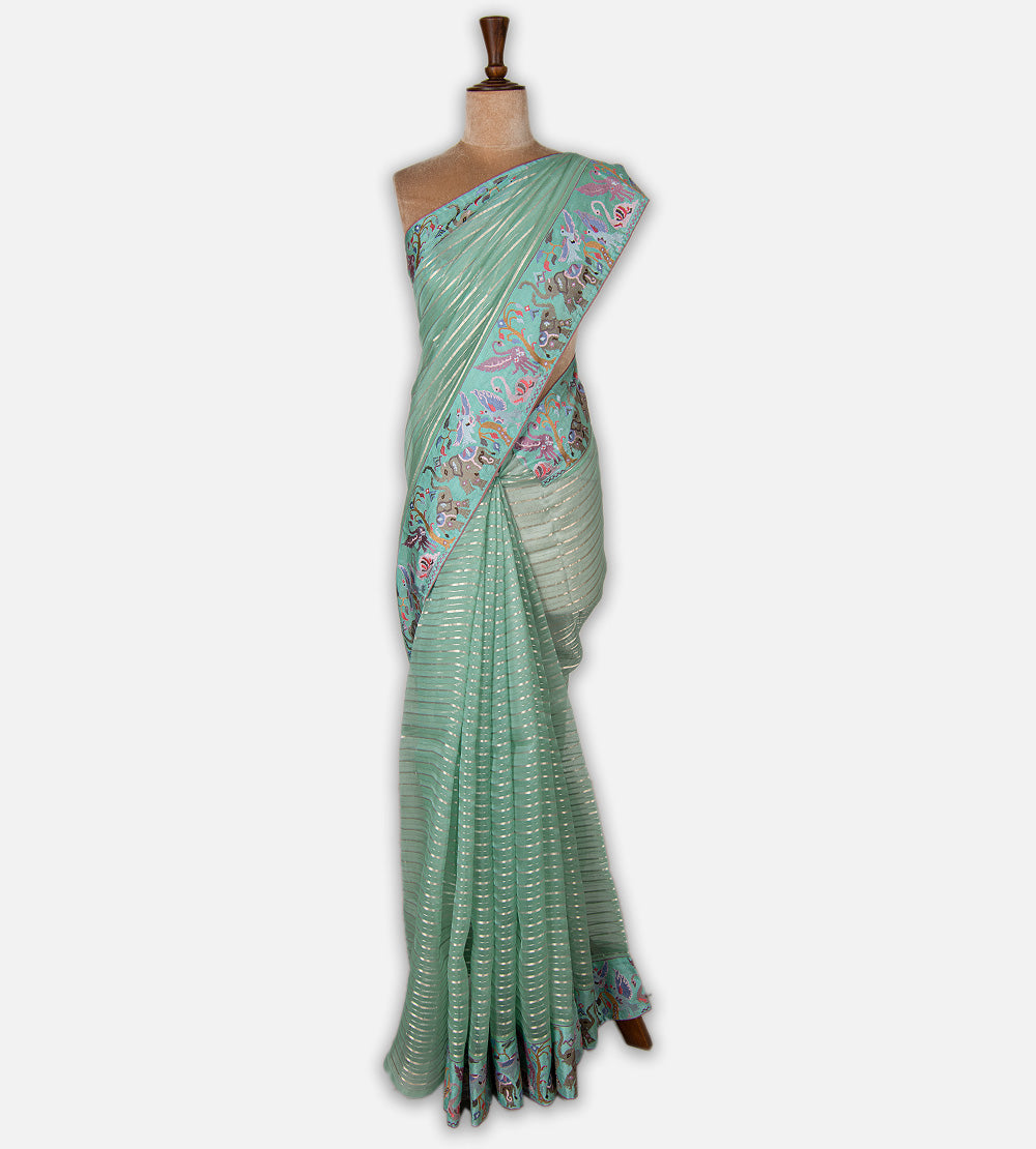 Blue Organza Saree
