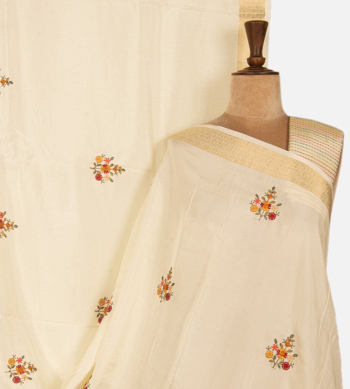 Off-White Semi Crepe Saree