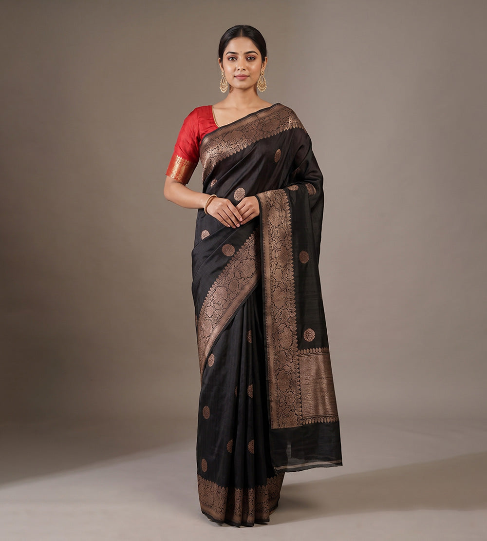 Black Banarasi Tussar Saree