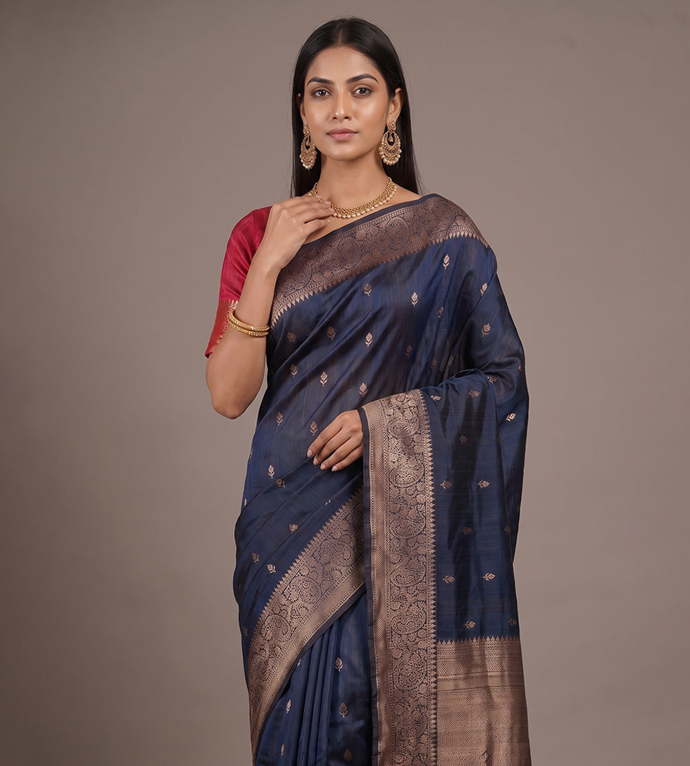Blue Banarasi Tussar Saree
