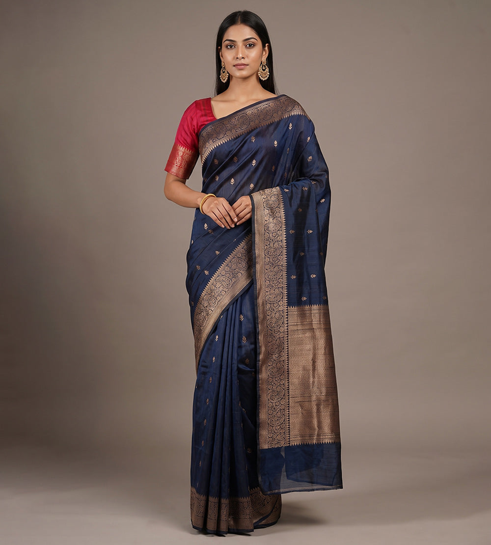 Blue Banarasi Tussar Saree