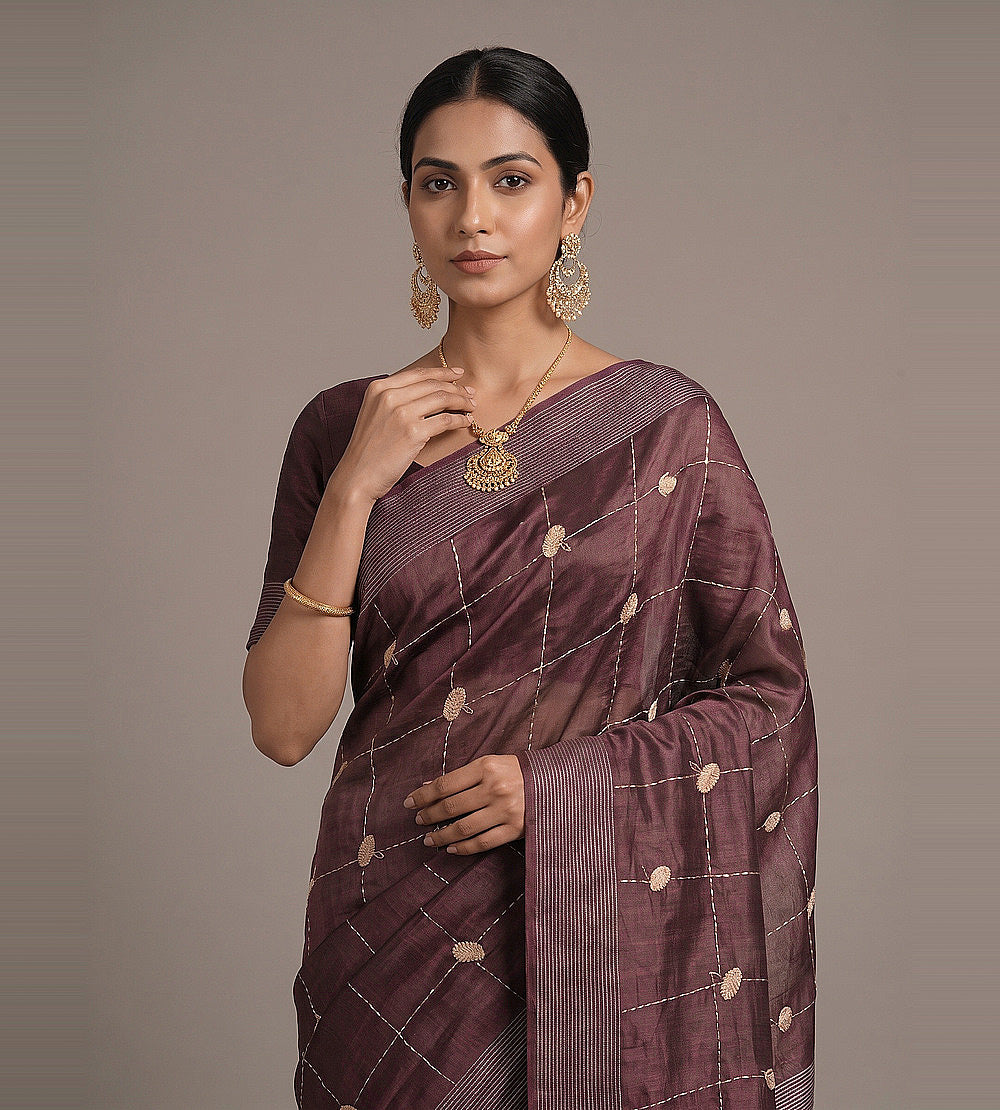 Plum Brown Tussar Saree