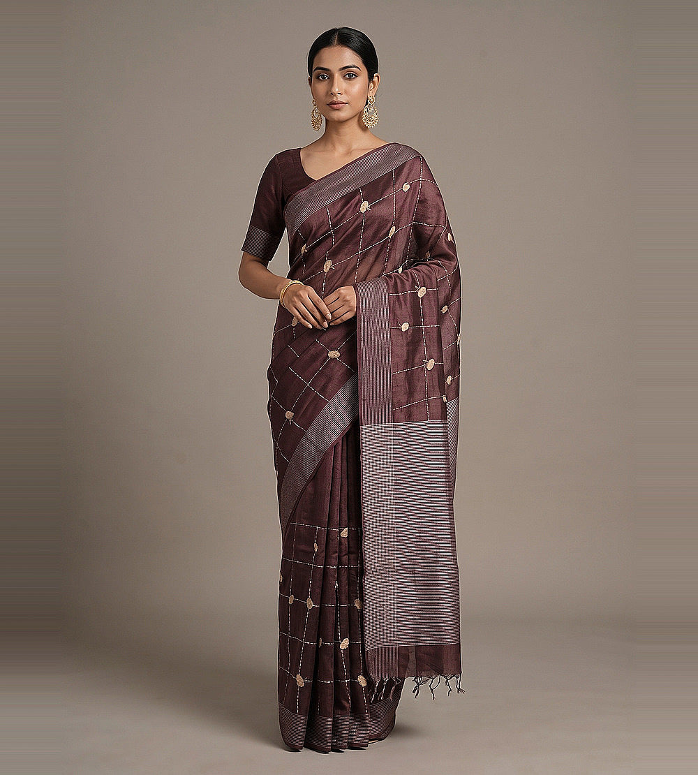 Plum Brown Tussar Saree