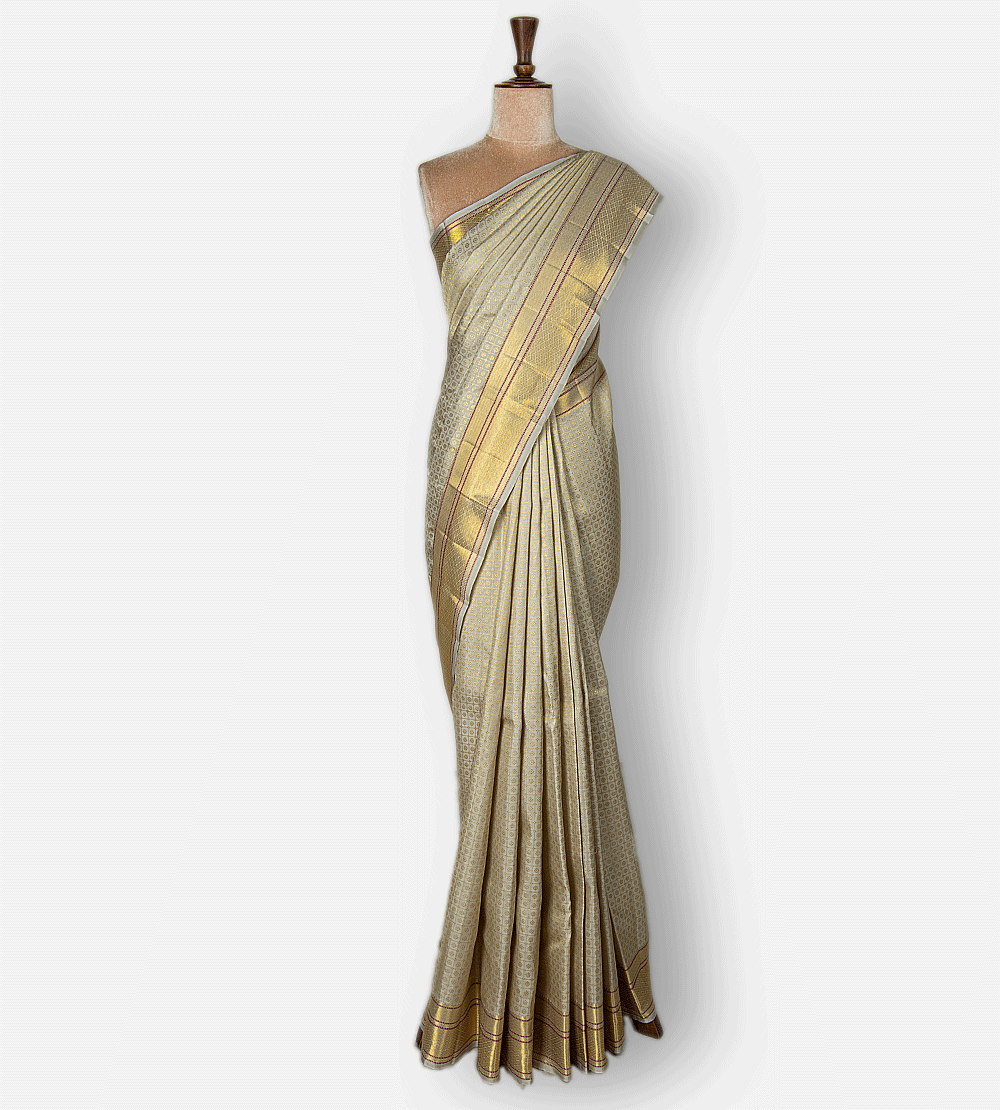 Beige Kanchipuram Silk Saree